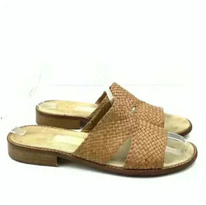 Pillo sandals 8 tan Italian leather woven slides